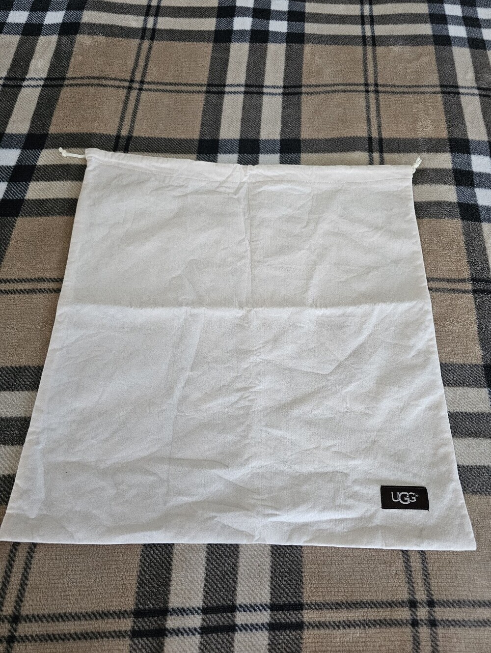 UGG White Dust Bag with Brown Logo Patch